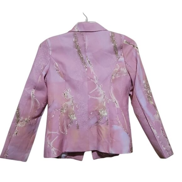 Stylish Pink Multicolored Marble Print LongSleeve Blazer Fully Lined Sz Small - Picture 2 of 6